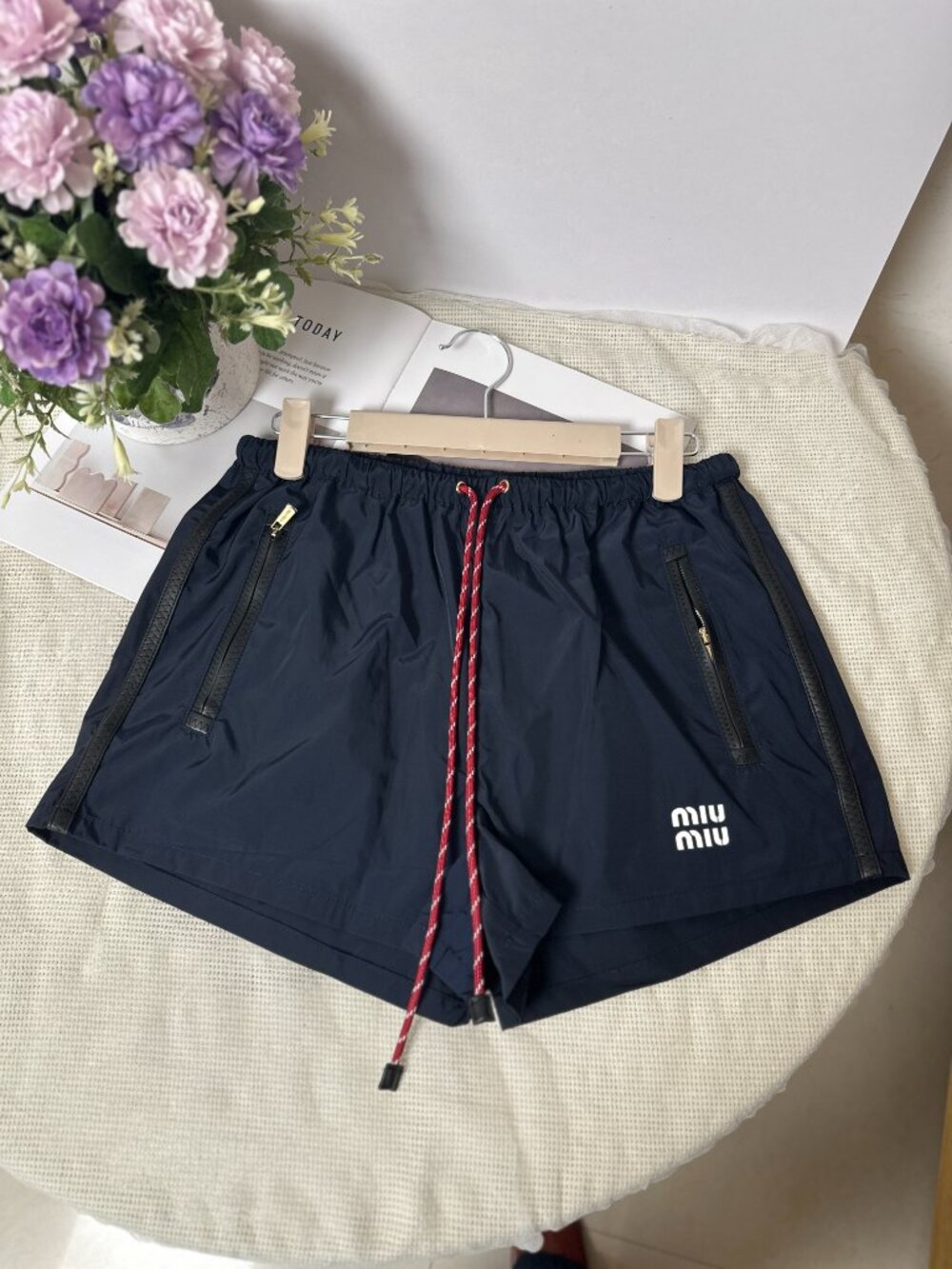 Miu Miu Navy Nylon Drawstring Casual Sport Shorts M
